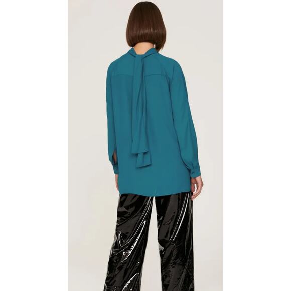 Atlein womens blue tie back long sleeved button up flowy tunic blouse size 4 - Picture 3 of 10